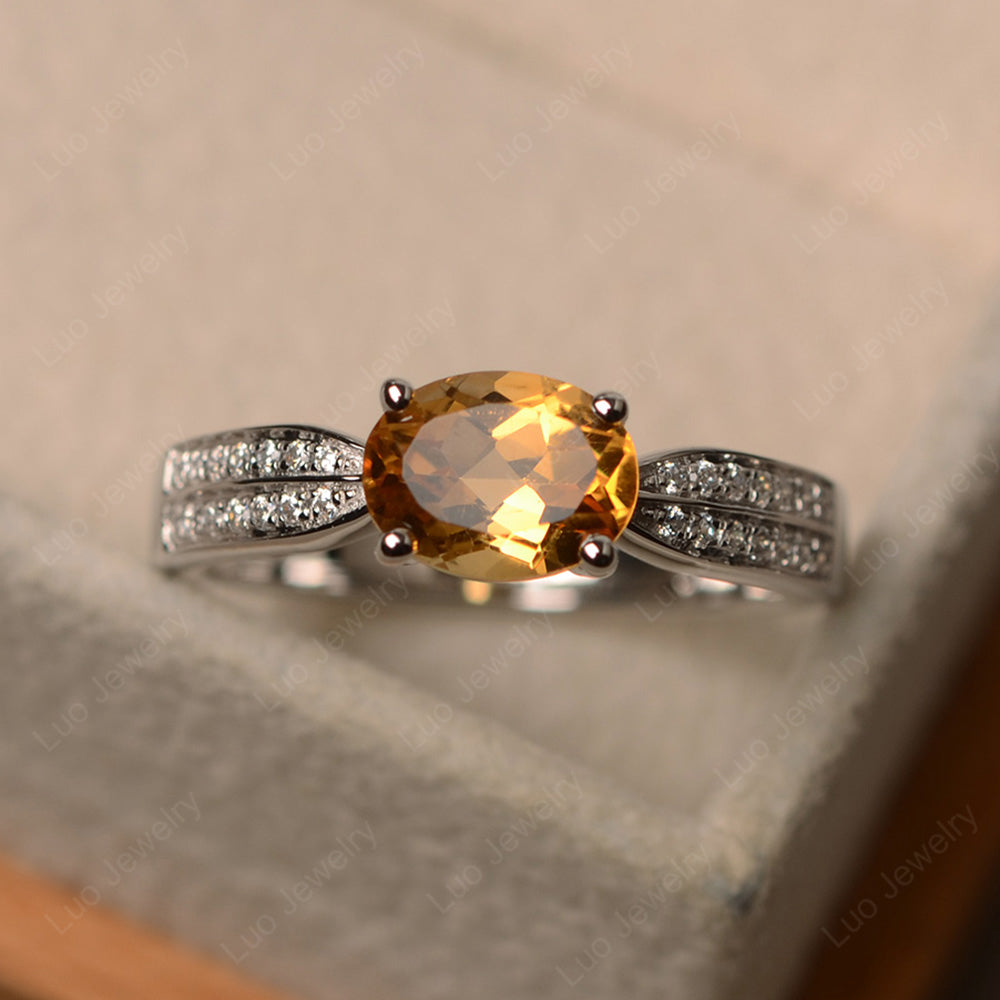 Oval Citrine Horizontal Two Rows Pave Ring | LUO