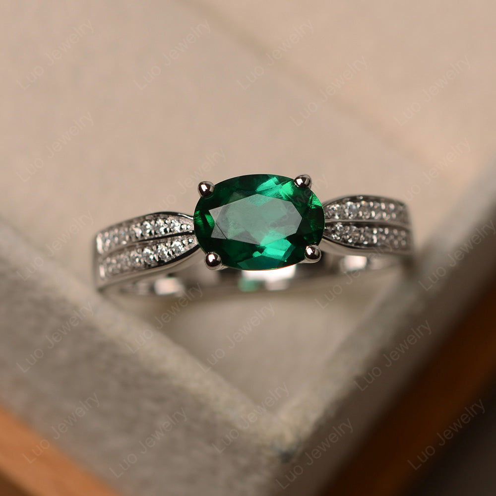 Oval Lab Emerald Wedding East West Ring - LUO Jewelry