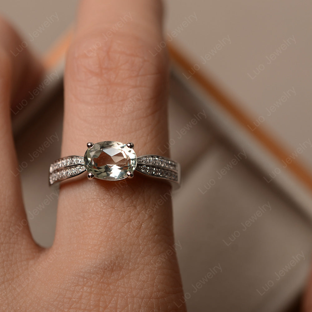 Oval Green Amethyst Wedding East West Ring - LUO Jewelry