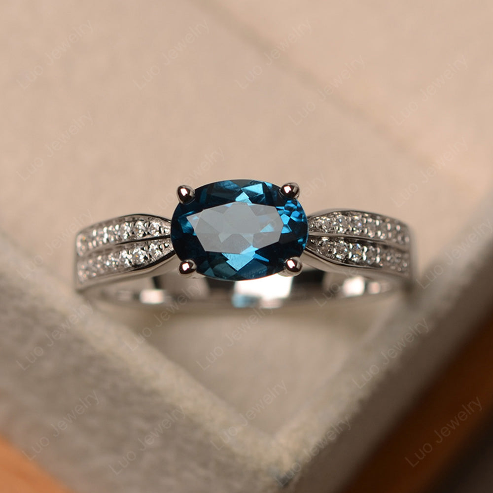 Oval London Blue Topaz Horizontal Two Rows Pave Ring | LUO