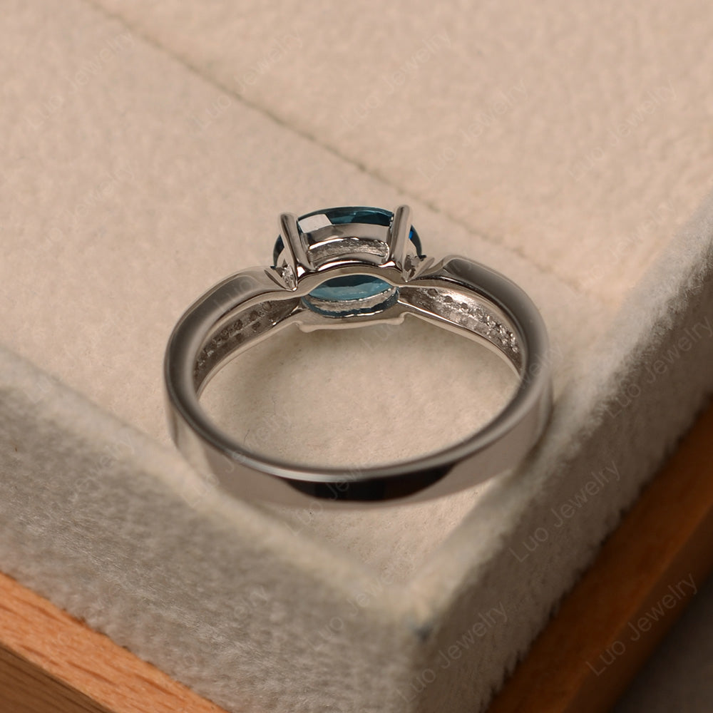 Oval London Blue Topaz Wedding East West Ring - LUO Jewelry