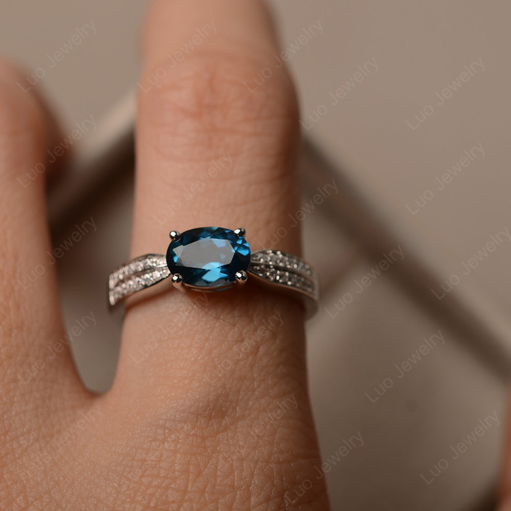 Oval London Blue Topaz Wedding East West Ring - LUO Jewelry