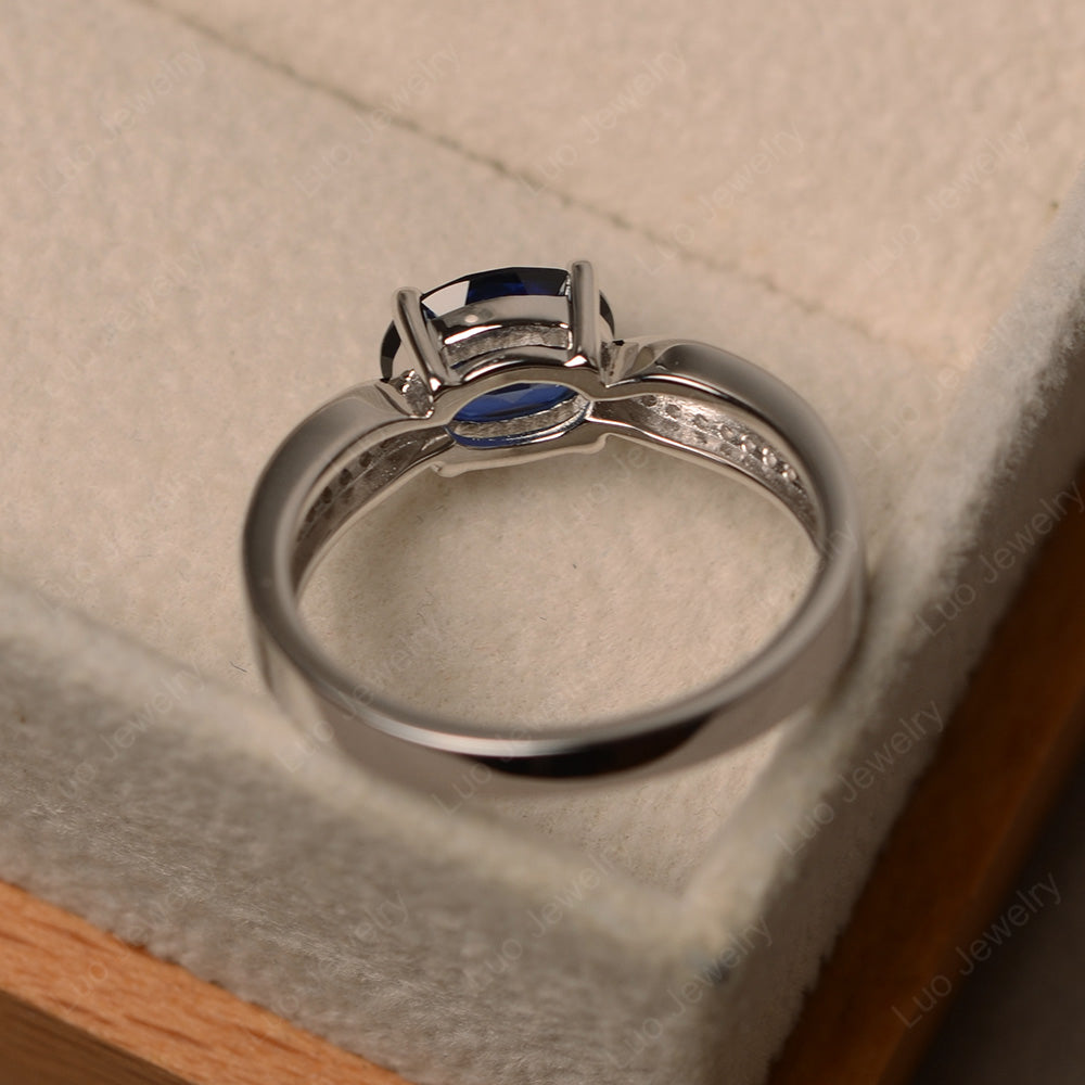 Oval Lab Sapphire Wedding East West Ring - LUO Jewelry