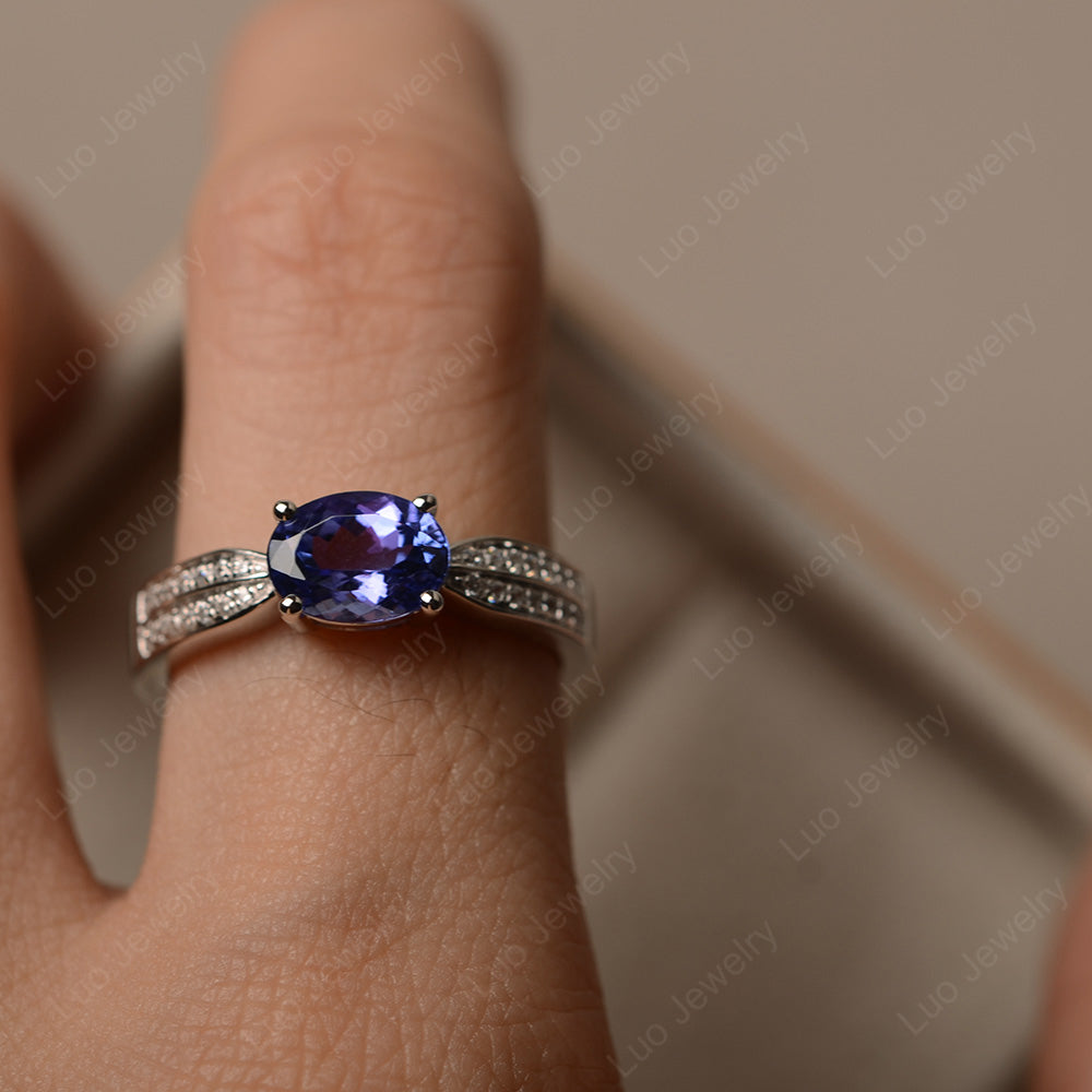 Oval Tanzanite Wedding East West Ring - LUO Jewelry