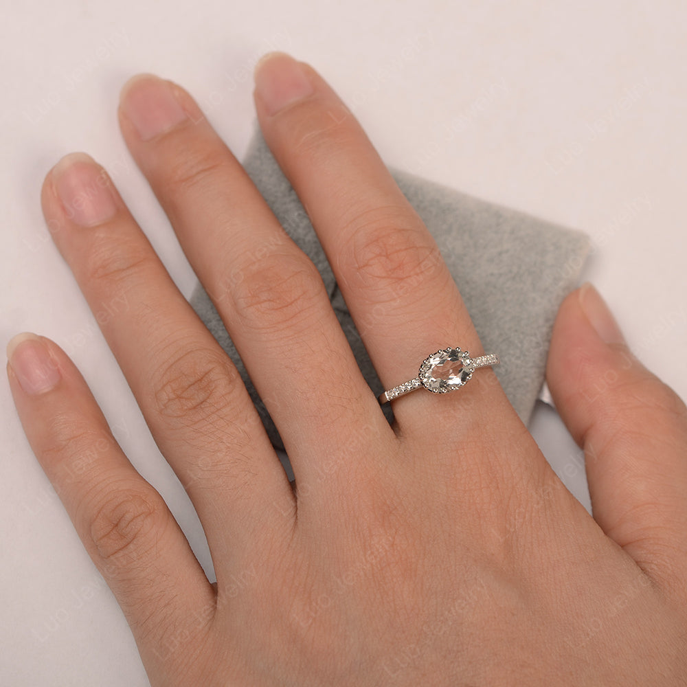 Multi Prong Oval Cut Green Amethyst Ring Rose Gold - LUO Jewelry