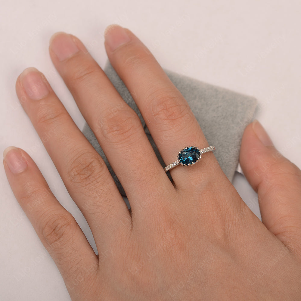 Multi Prong Oval Cut London Blue Topaz Ring Rose Gold - LUO Jewelry