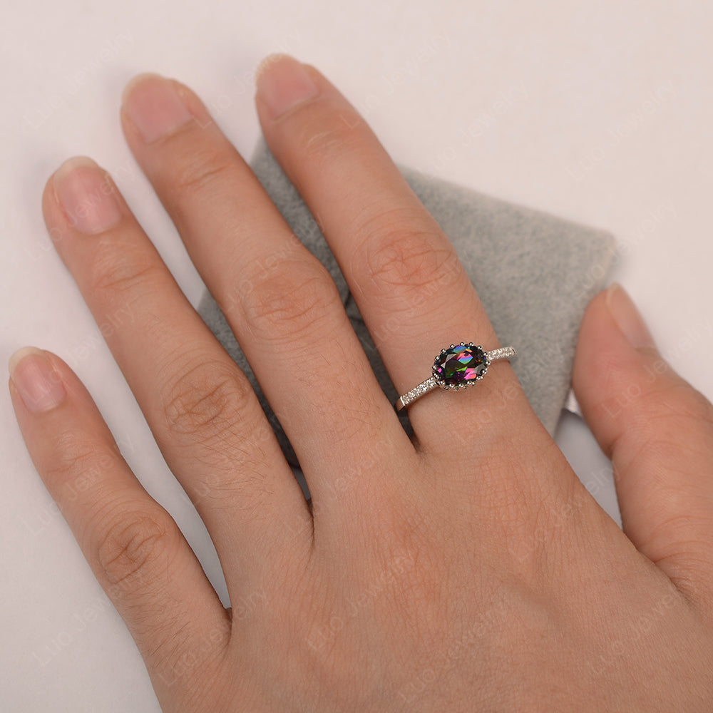 Multi Prong Oval Cut Mystic Topaz Ring Rose Gold - LUO Jewelry