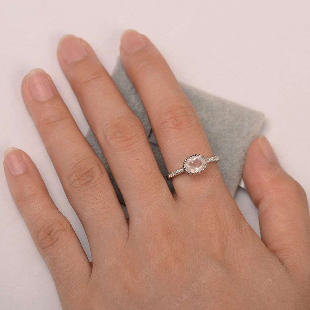 Multi Prong Oval Cut Rose Quartz Ring Rose Gold - LUO Jewelry