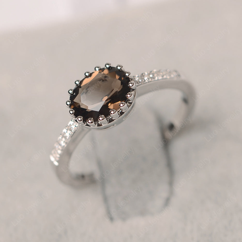 Multi Prong Oval Cut Smoky Quartz Ring Rose Gold - LUO Jewelry