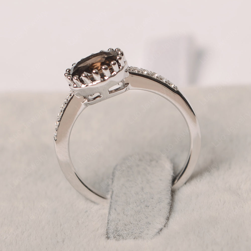 Multi Prong Oval Cut Smoky Quartz Ring Rose Gold - LUO Jewelry