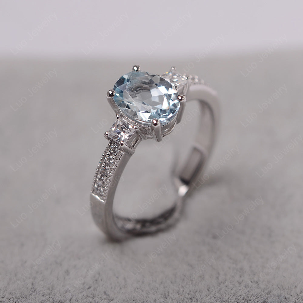 Aquamarine Oval Cut Engagement Ring Silver - LUO Jewelry