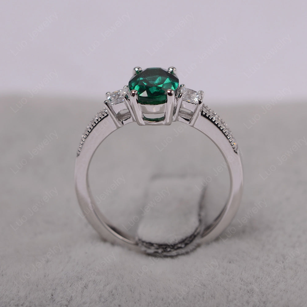 Lab Emerald Oval Cut Engagement Ring Silver - LUO Jewelry