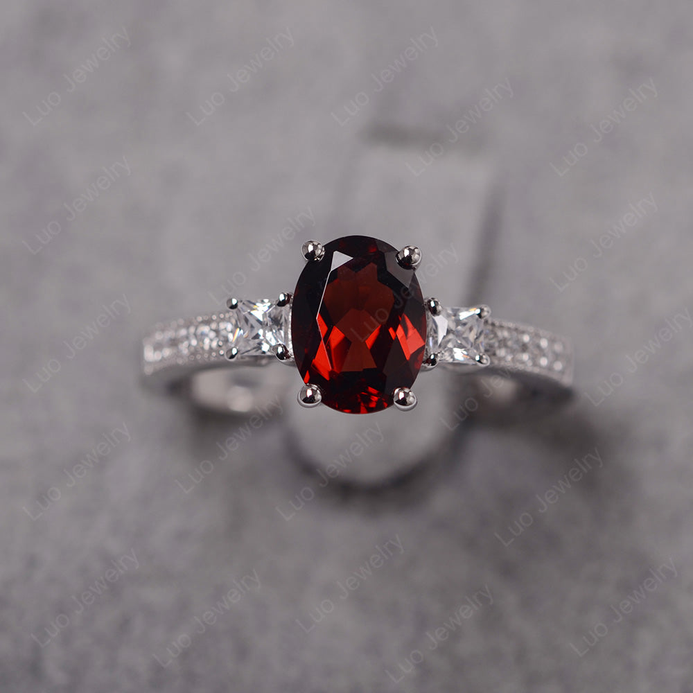 Garnet Oval Cut Engagement Ring Silver - LUO Jewelry