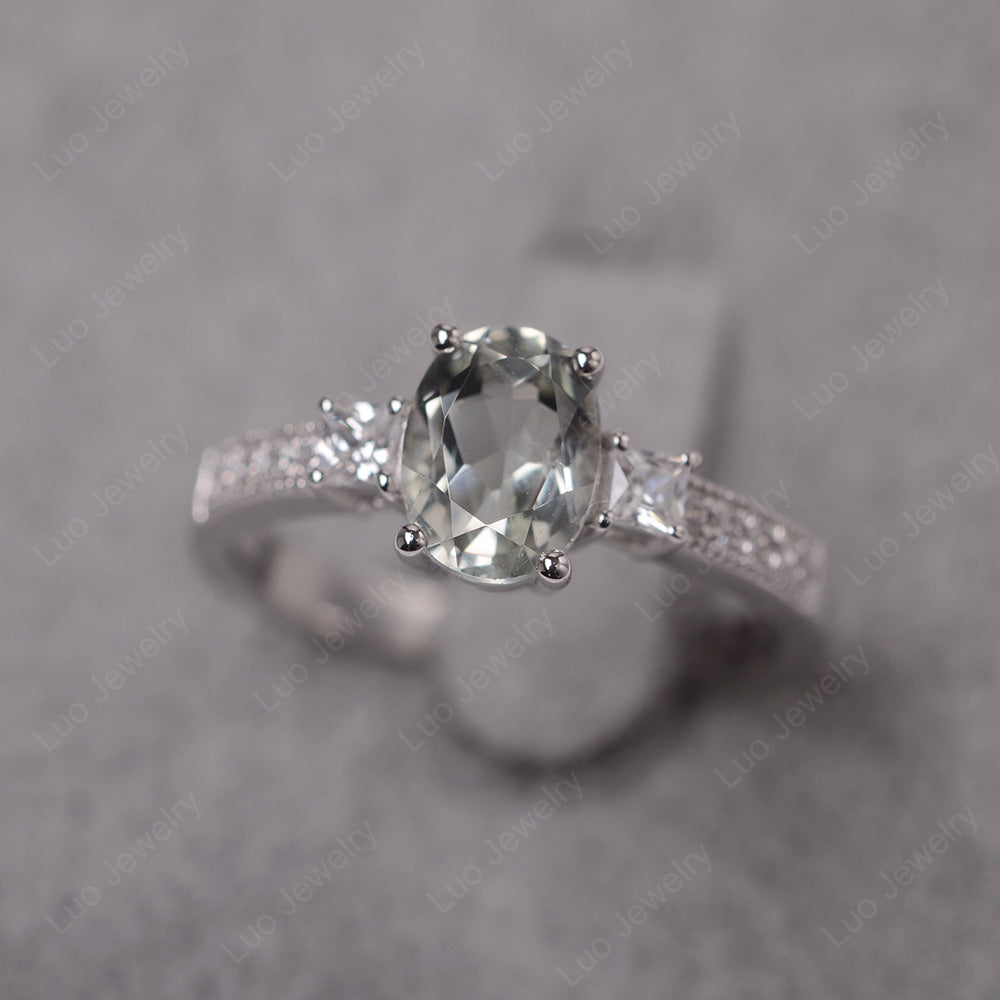Green Amethyst Oval Cut Engagement Ring Silver - LUO Jewelry