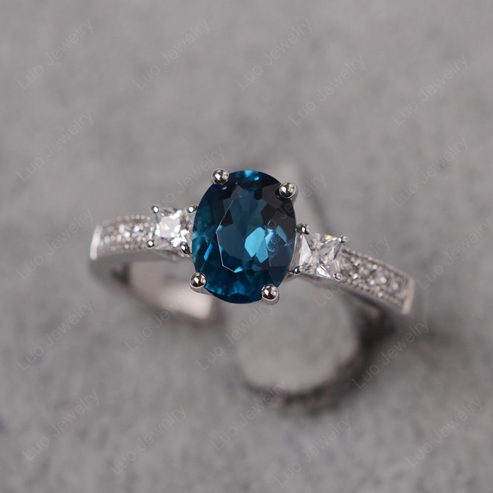 London Blue Topaz Oval Cut Engagement Ring Silver - LUO Jewelry