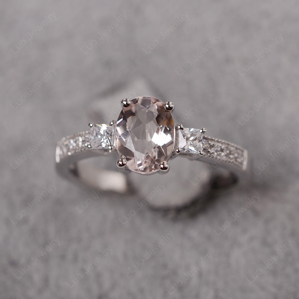 Morganite Oval Cut Engagement Ring Silver - LUO Jewelry
