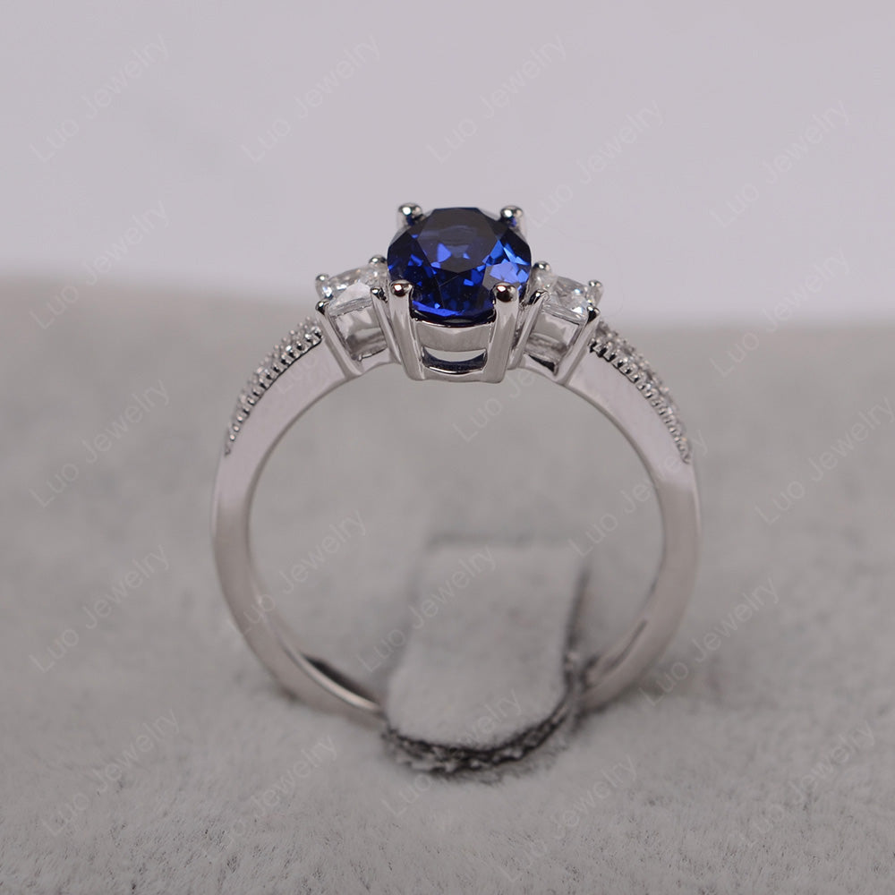 Lab Sapphire Oval Cut Engagement Ring Silver - LUO Jewelry