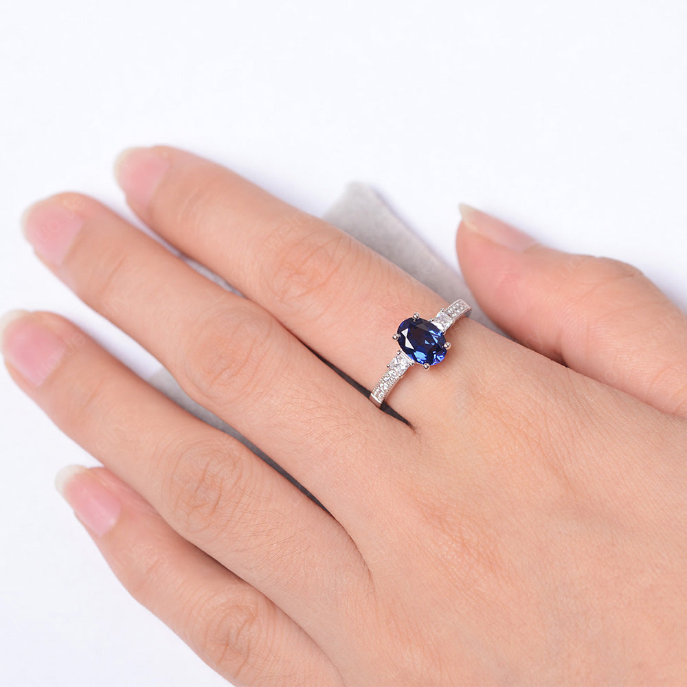 Lab Sapphire Oval Cut Engagement Ring Silver - LUO Jewelry