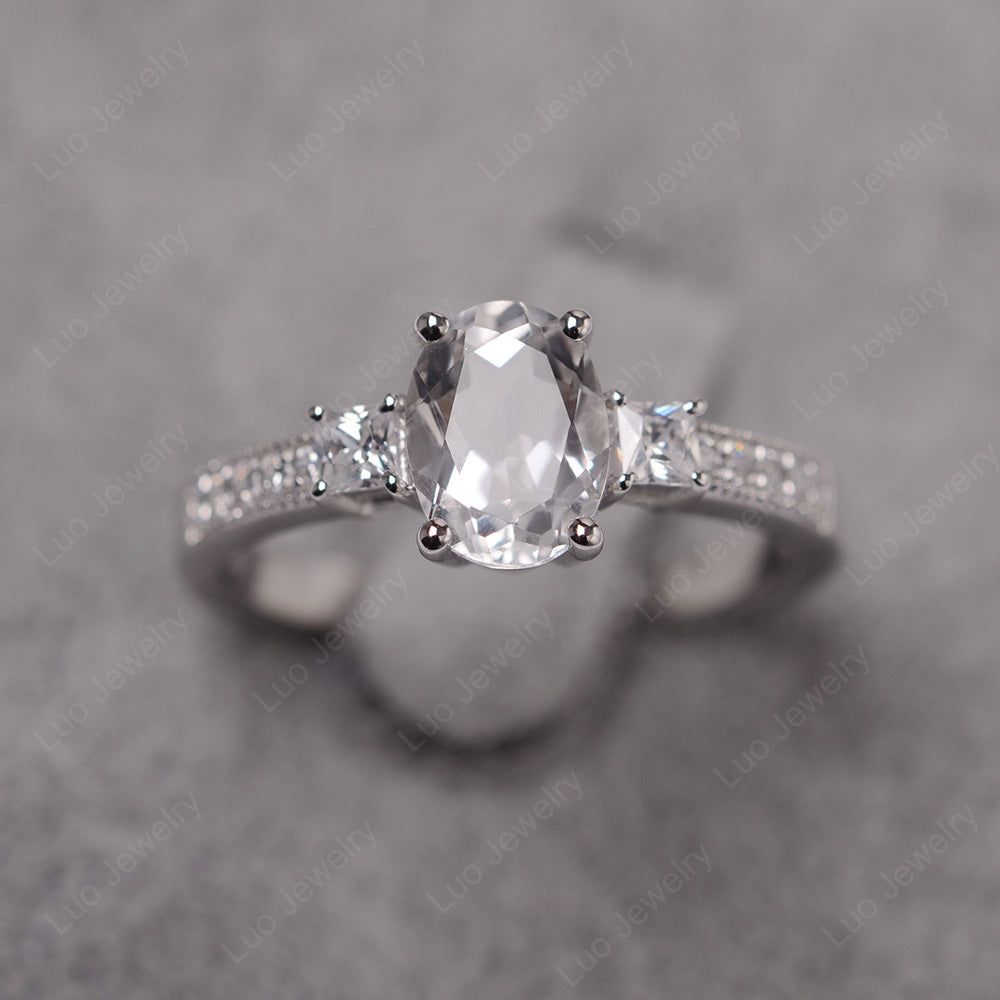 White Topaz Oval Cut Engagement Ring Silver - LUO Jewelry