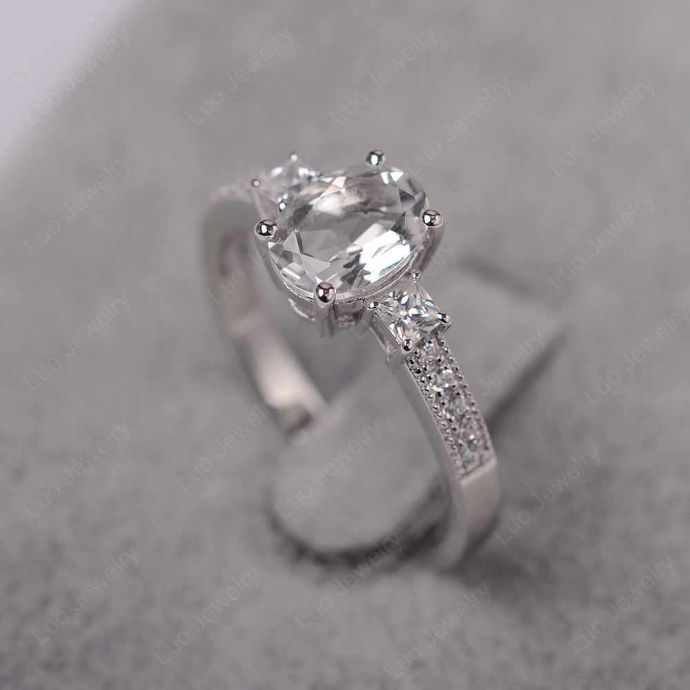 White Topaz Oval Cut Engagement Ring Silver - LUO Jewelry