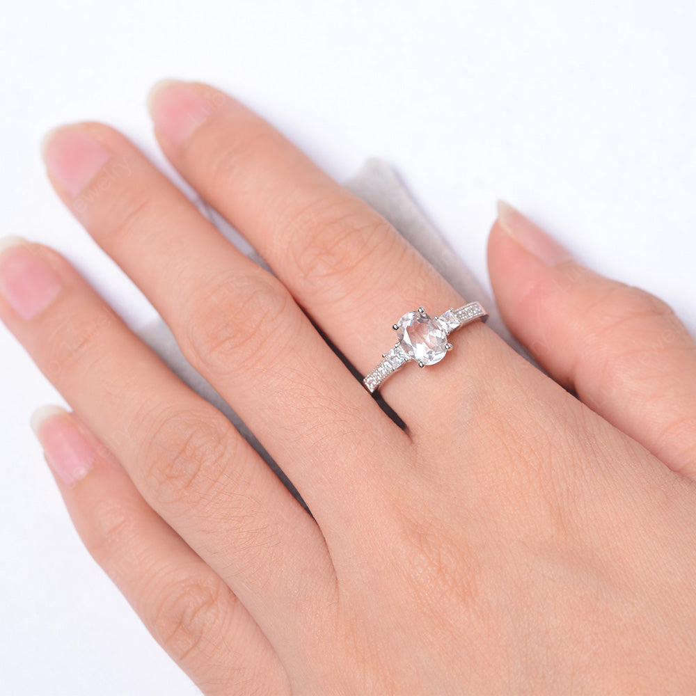 White Topaz Oval Cut Engagement Ring Silver - LUO Jewelry