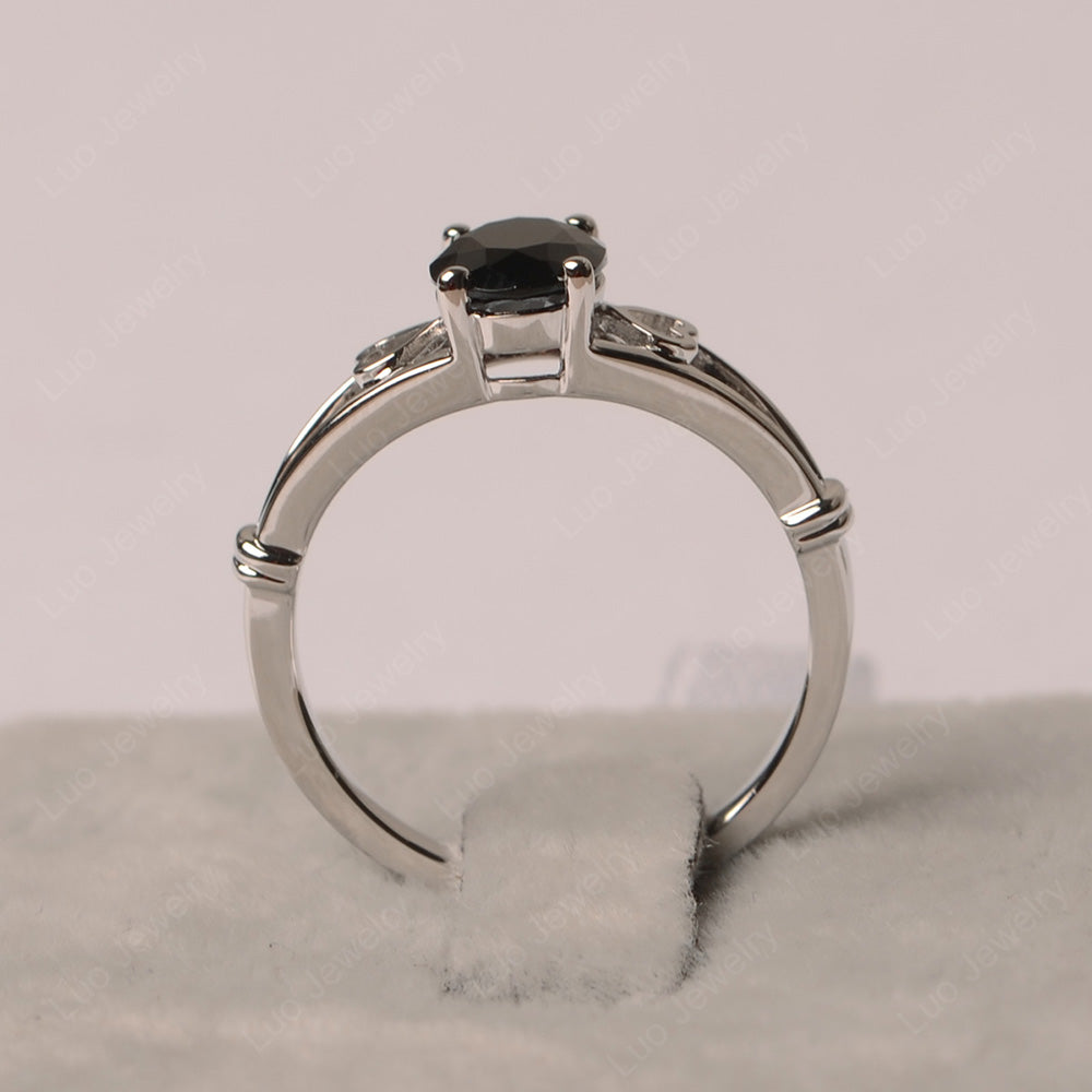 Black Stone Oval Cut Solitaire Engagement Ring - LUO Jewelry