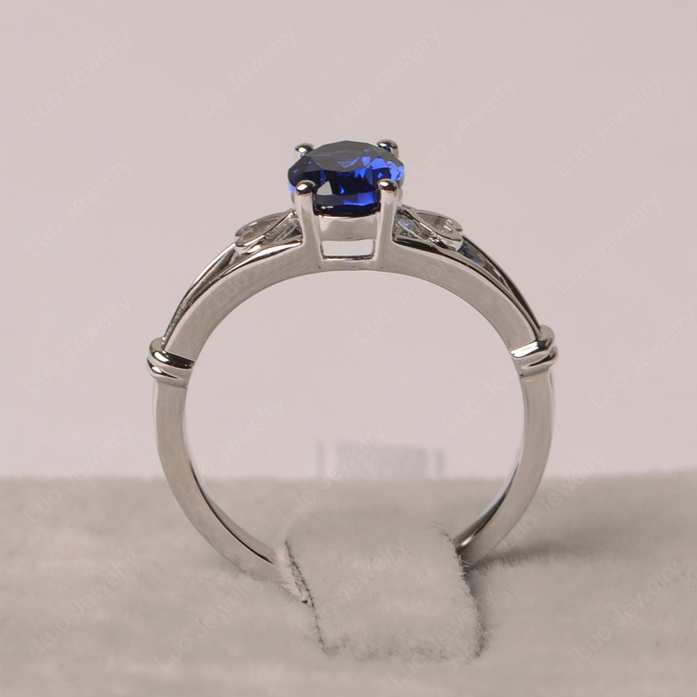 Lab Sapphire Oval Cut Solitaire Engagement Ring - LUO Jewelry