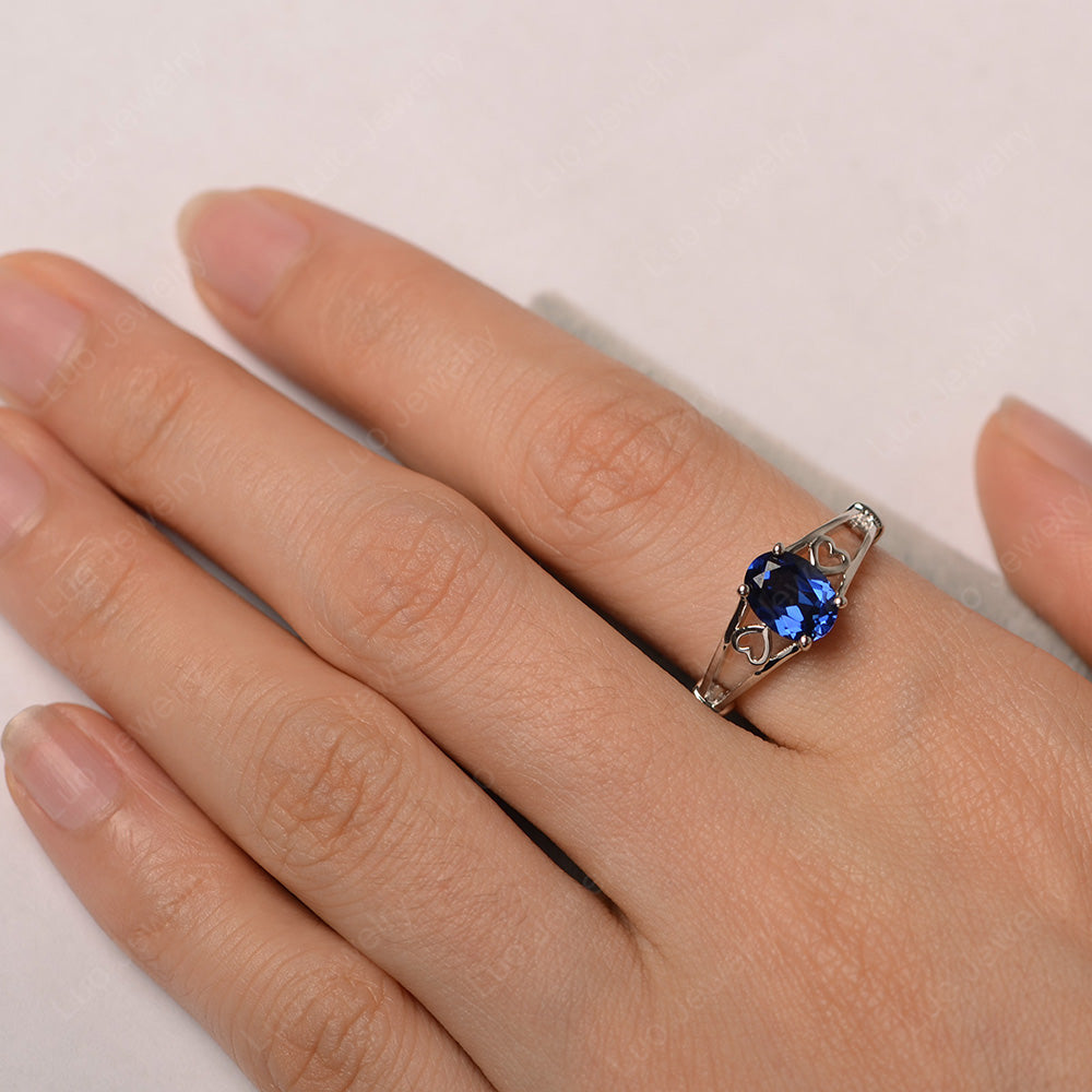 Lab Sapphire Oval Cut Solitaire Engagement Ring - LUO Jewelry