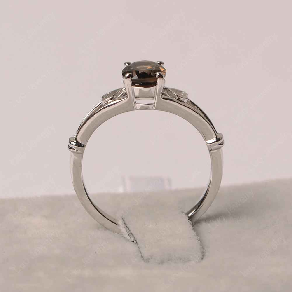 Smoky Quartz Oval Cut Solitaire Engagement Ring - LUO Jewelry