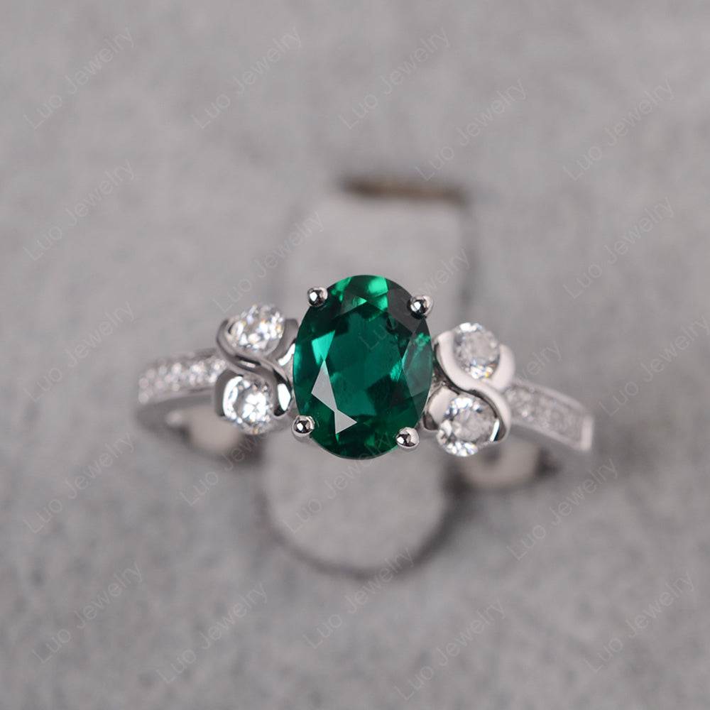 Oval Cut Lab Emerald Infinity Stone Ring - LUO Jewelry