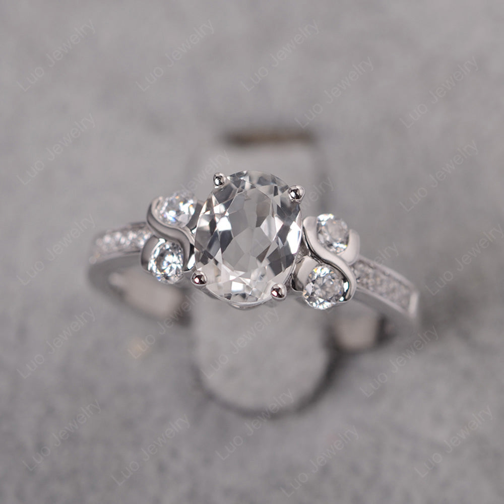 Oval Cut White Topaz Infinity Stone Ring - LUO Jewelry