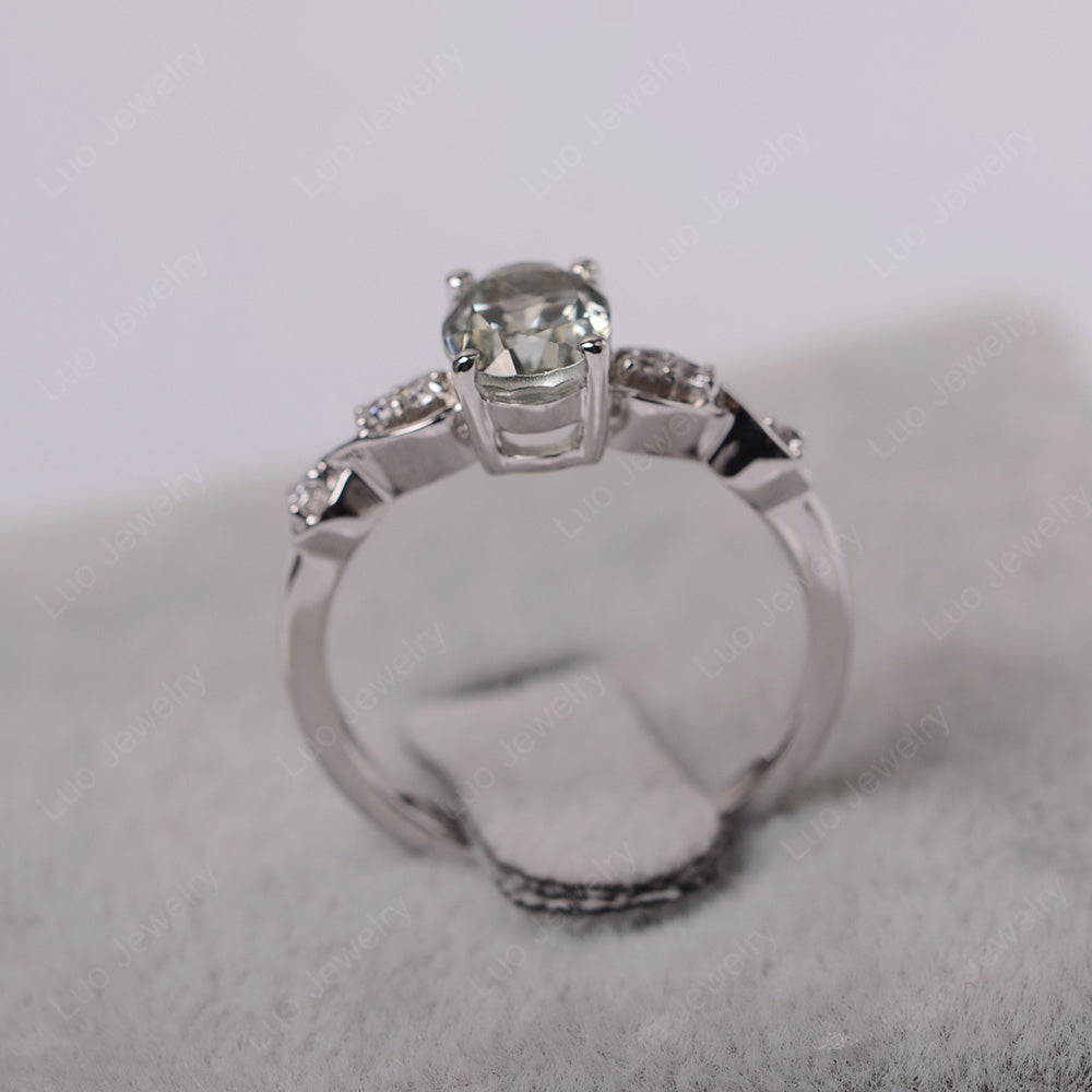 Green Amethyst Ring Oval Cut Engagement Ring - LUO Jewelry
