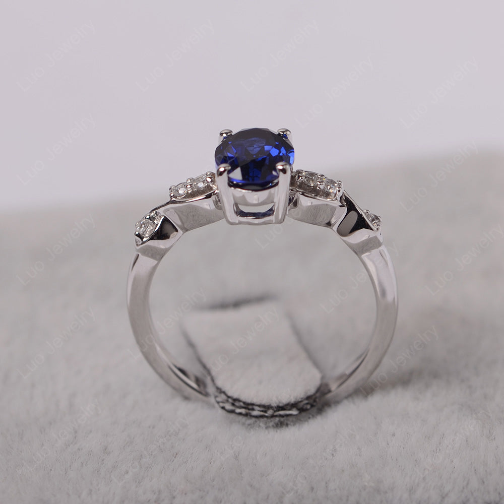 Lab Sapphire Ring Oval Cut Engagement Ring - LUO Jewelry