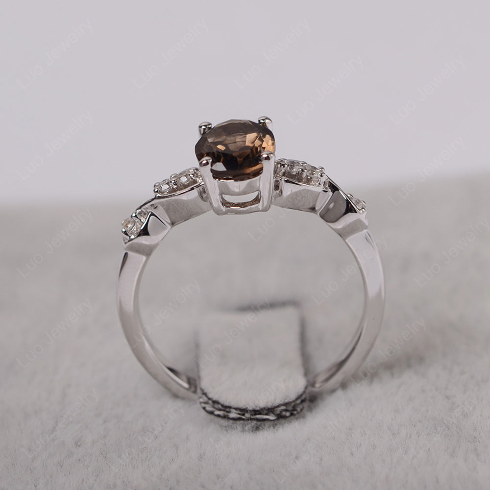 Smoky Quartz Ring Oval Cut Engagement Ring - LUO Jewelry