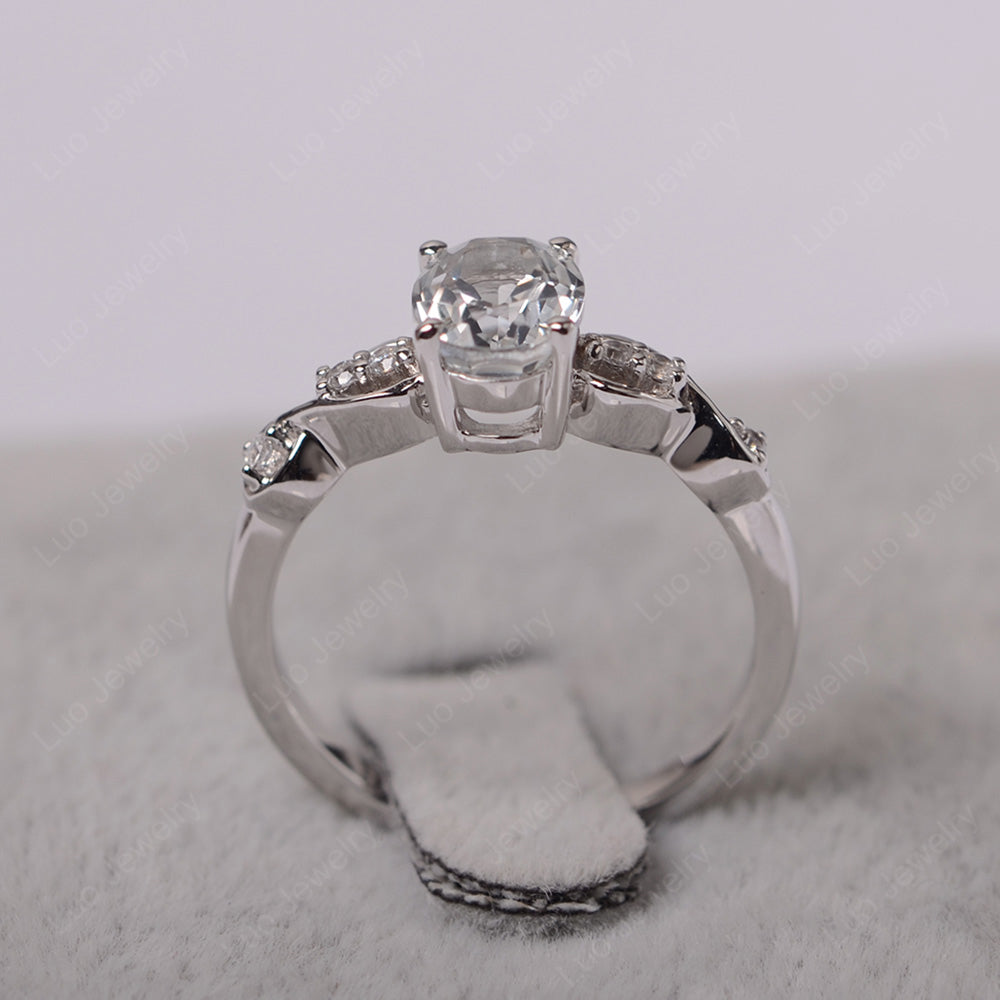 White Topaz Ring Oval Cut Engagement Ring - LUO Jewelry