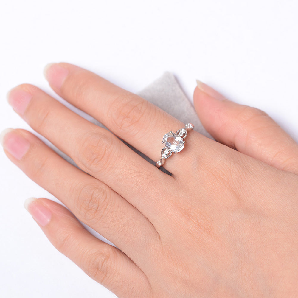 White Topaz Ring Oval Cut Engagement Ring - LUO Jewelry