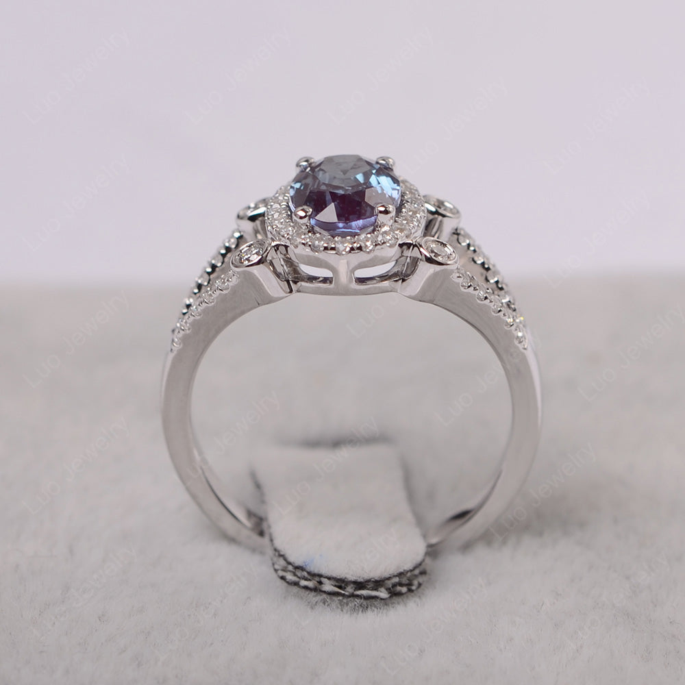 Oval Alexandrite Art Deco Engagement Ring Gold - LUO Jewelry