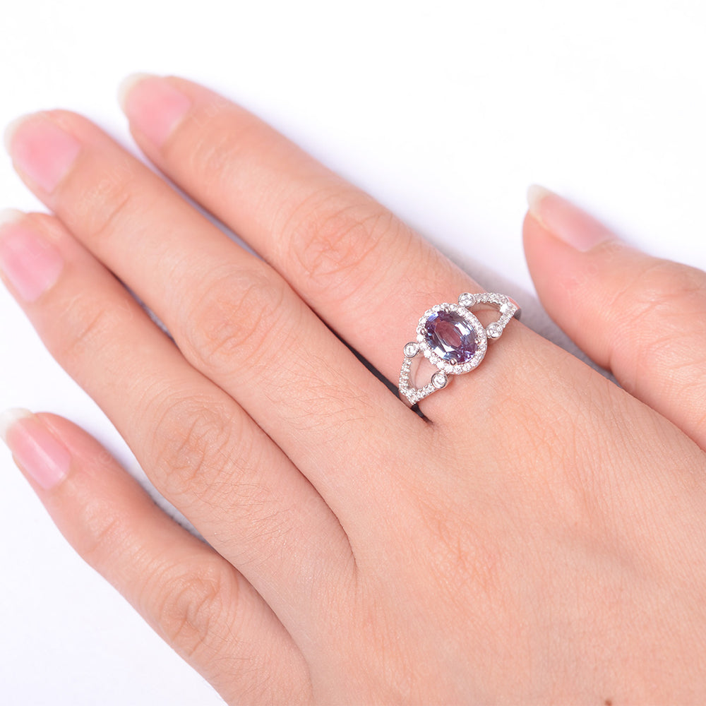 Oval Alexandrite Art Deco Engagement Ring Gold - LUO Jewelry