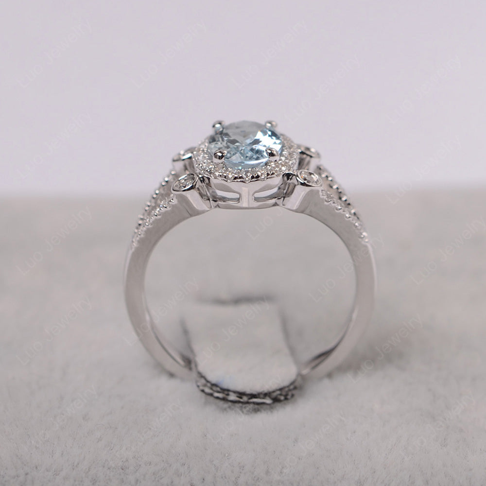 Oval Aquamarine Art Deco Engagement Ring Gold - LUO Jewelry