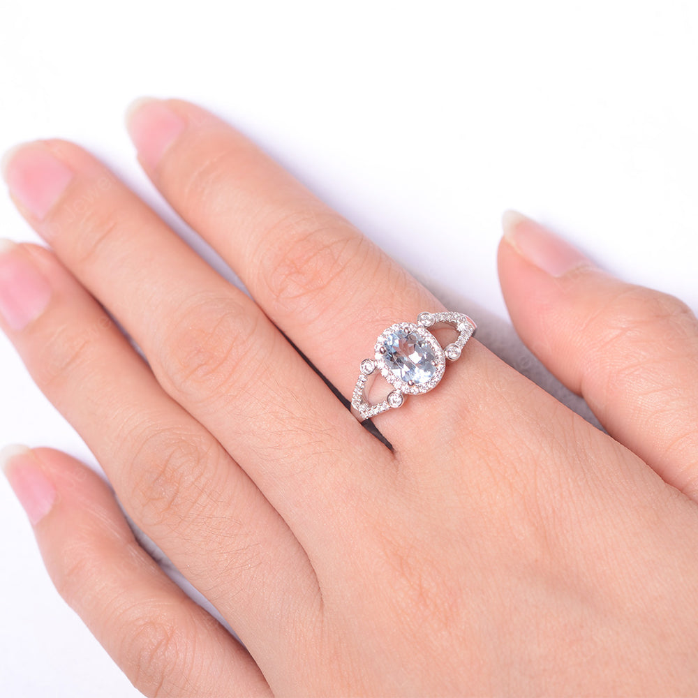 Oval Aquamarine Art Deco Engagement Ring Gold - LUO Jewelry