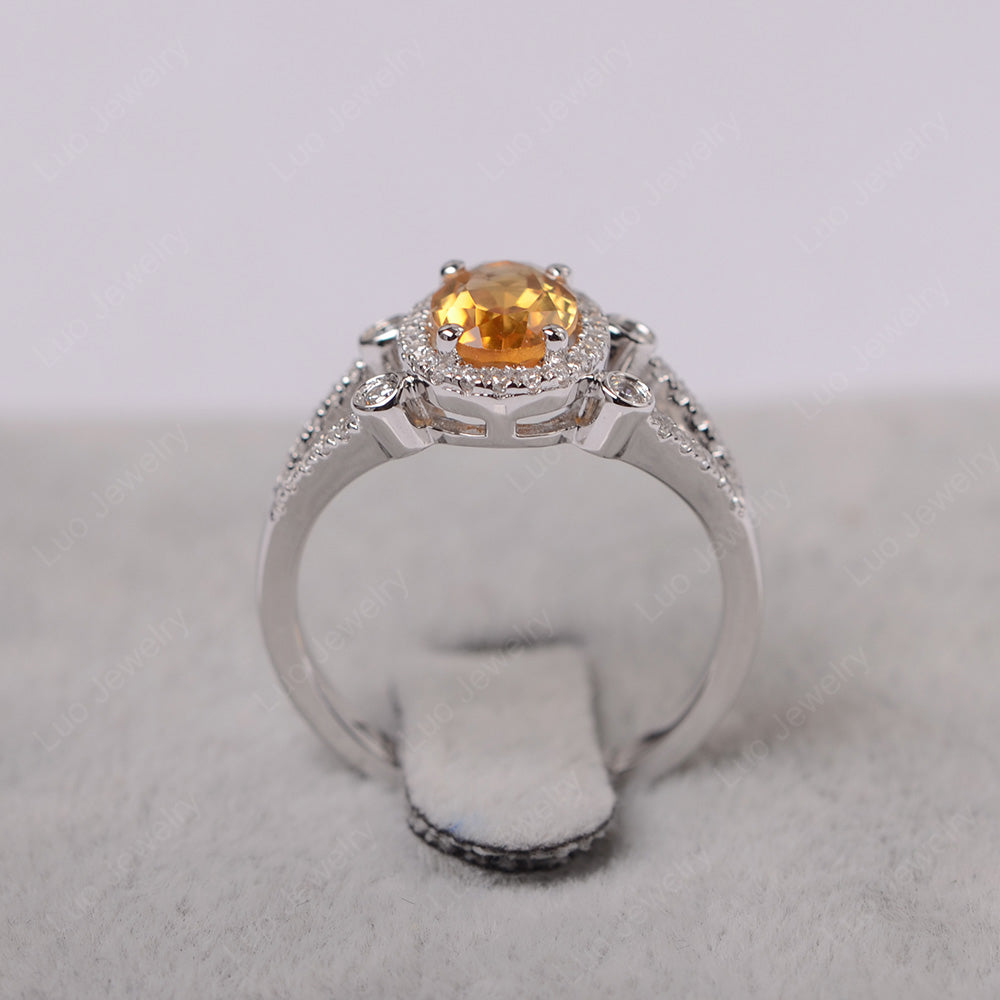 Oval Citrine Art Deco Engagement Ring Gold - LUO Jewelry