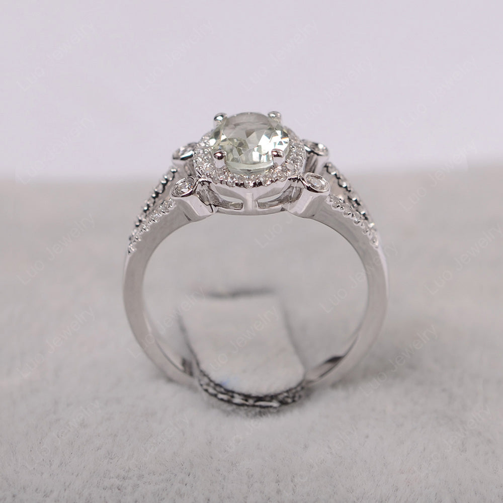 Oval Green Amethyst Art Deco Engagement Ring Gold - LUO Jewelry