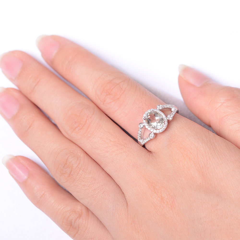 Oval Green Amethyst Art Deco Engagement Ring Gold - LUO Jewelry