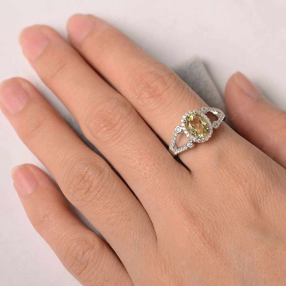 Oval Lemon Quartz Art Deco Engagement Ring Gold - LUO Jewelry