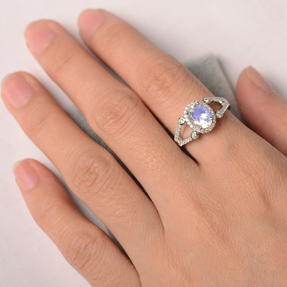 Oval Moonstone Art Deco Engagement Ring Gold - LUO Jewelry