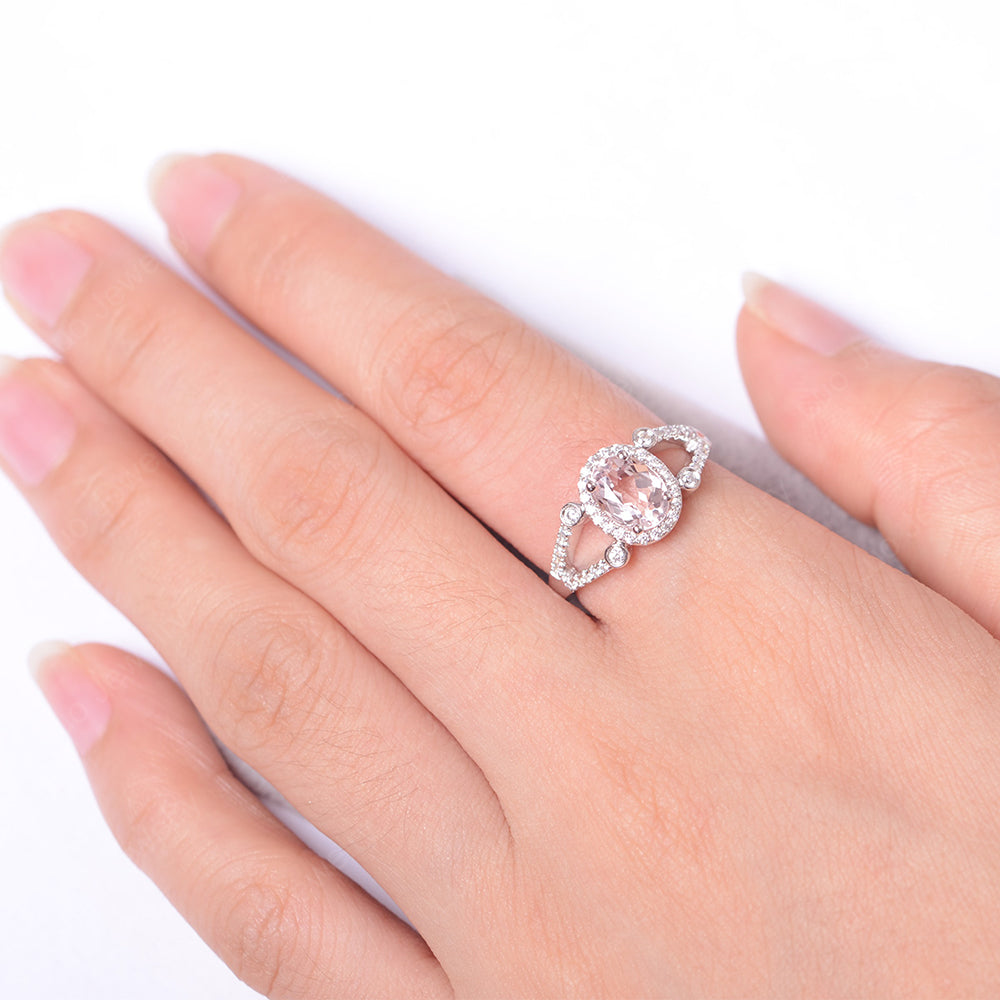 Oval Morganite Art Deco Engagement Ring Gold - LUO Jewelry