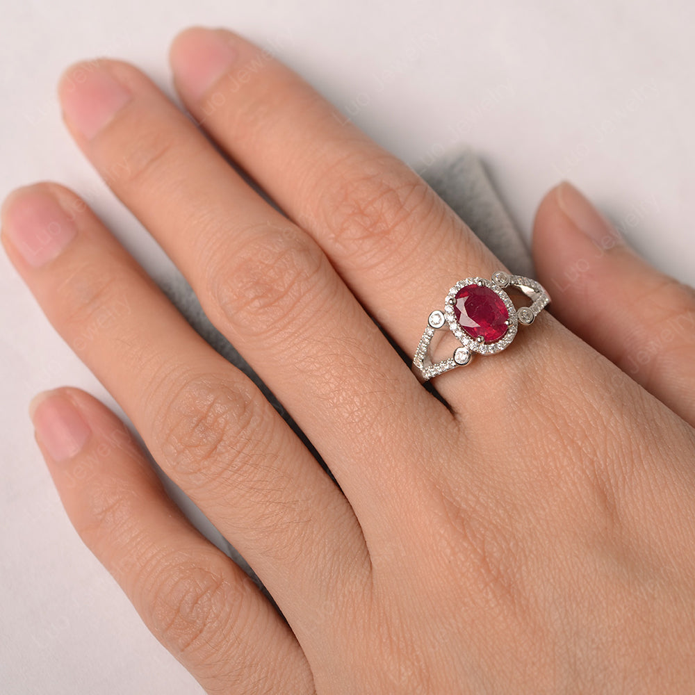 Oval Ruby Art Deco Engagement Ring Gold - LUO Jewelry