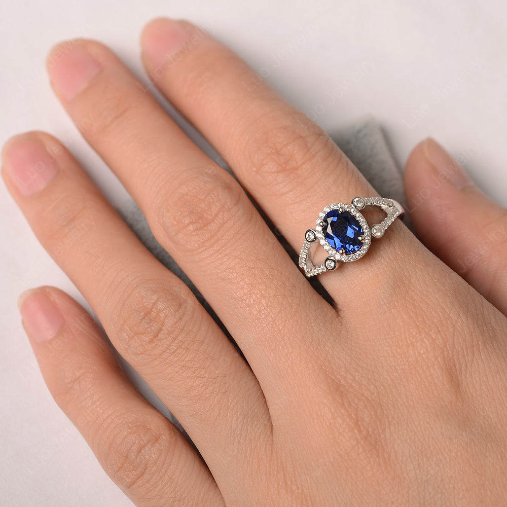 Oval Lab Sapphire Art Deco Engagement Ring Gold - LUO Jewelry