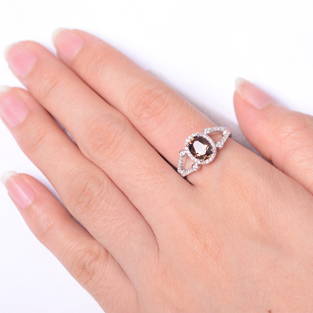 Oval Smoky Quartz Art Deco Engagement Ring Gold - LUO Jewelry