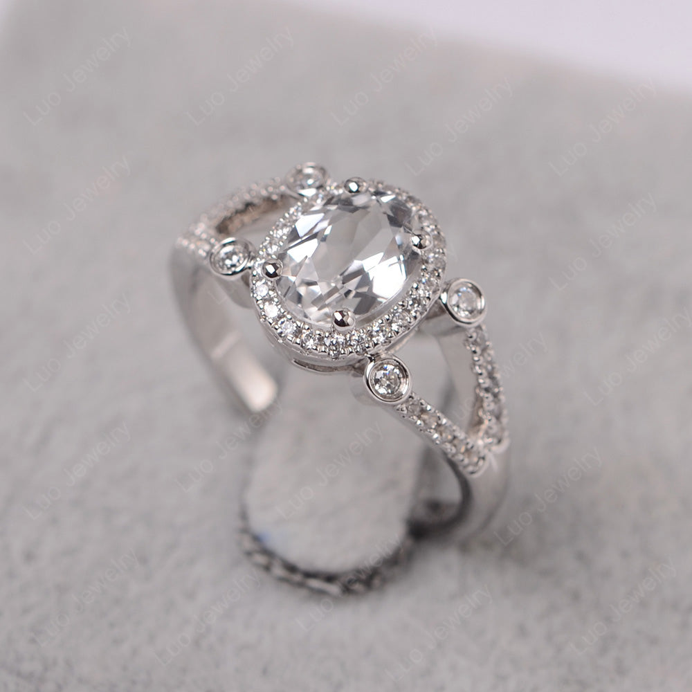 Oval White Topaz Art Deco Engagement Ring Gold - LUO Jewelry